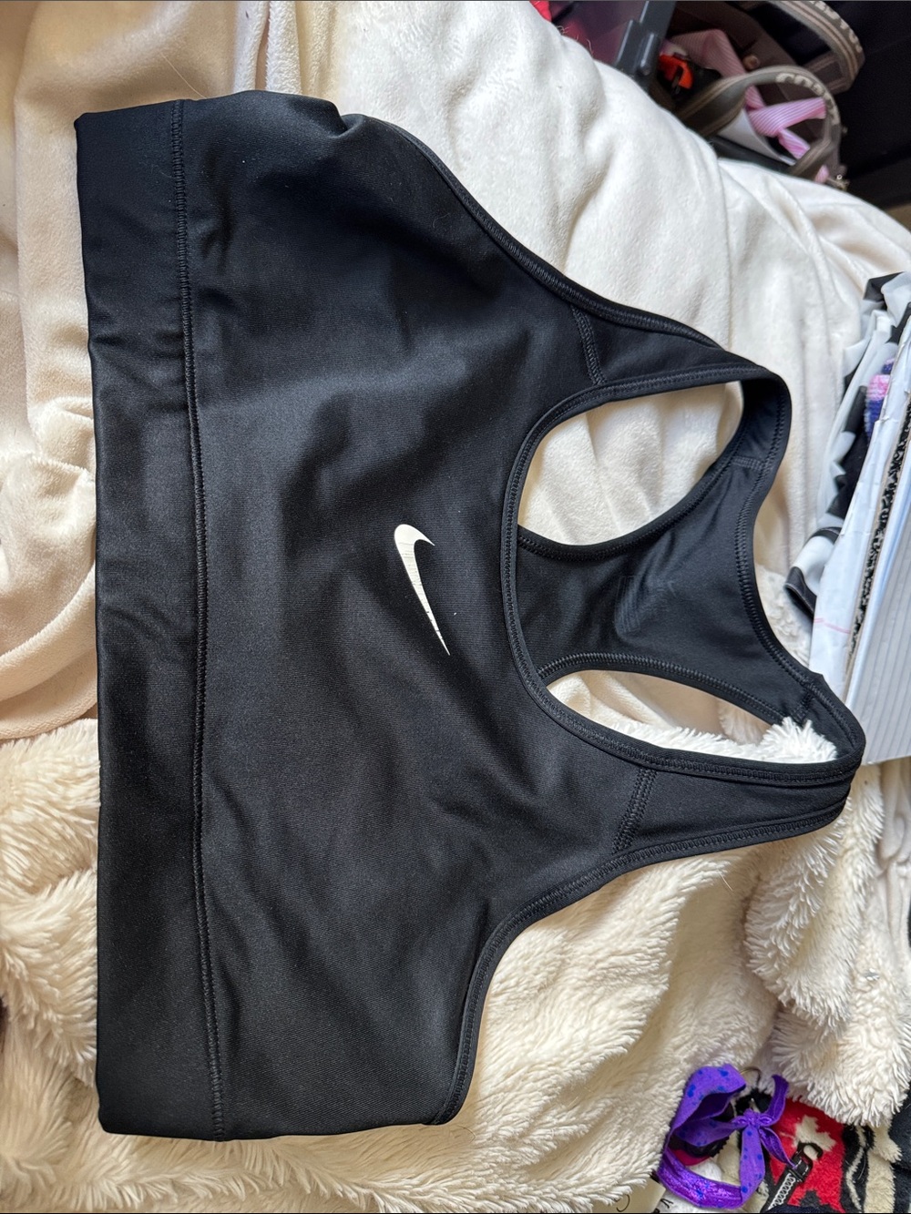 Nike Black Swim Sports Bra with White Swoosh